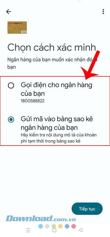 Chọn phương thức xác minh