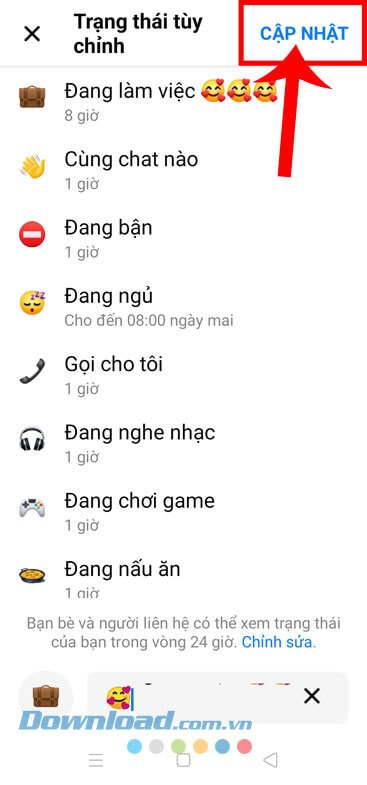 Chạm vào nút Cập nhật