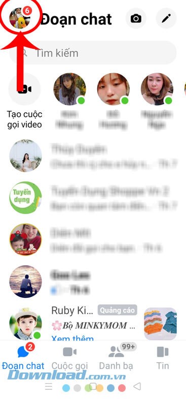 Nhấn vào biểu tượng tài khoản