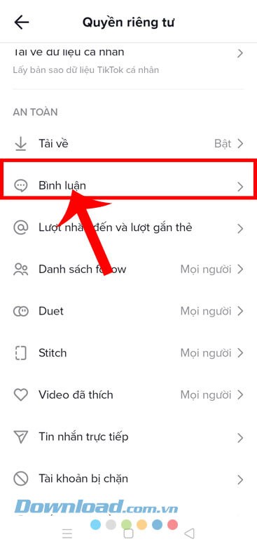 Nhấn vào mục Bình luận