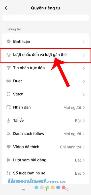 Chạm vào mục Lượt nhắc đến và lượt gắn thẻ
