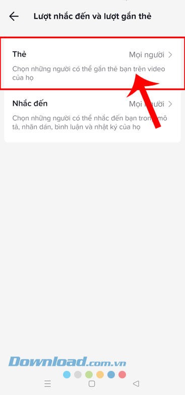 Nhấn vào mục Thẻ