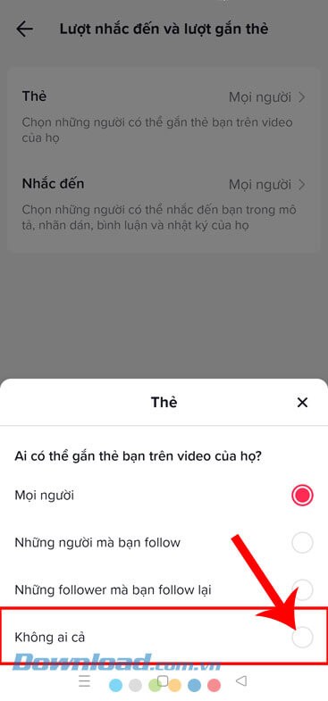 Chọn và ấn vào mục Không ai cả