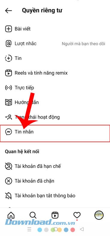 Ấn vào mục Tin nhắn