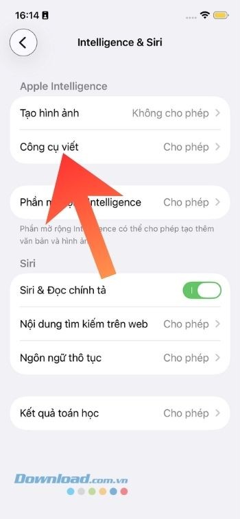 Chạm vào mục Công cụ viết