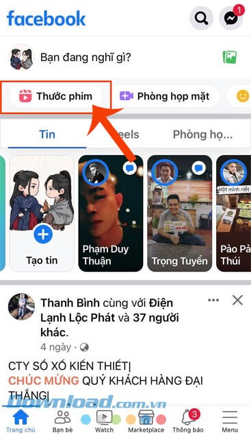 Ấn vào mục Thước phim