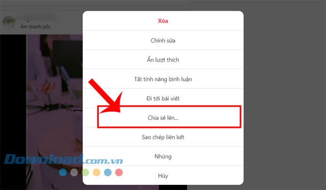 Click chuột vào mục Chia sẻ lên