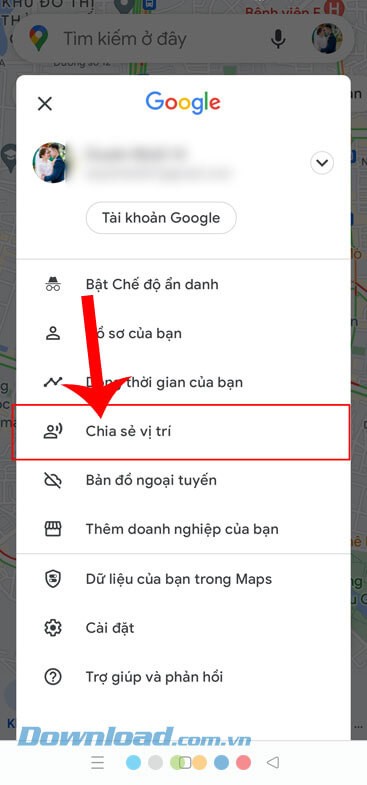 Chạm vào mục Chia sẻ vị trí