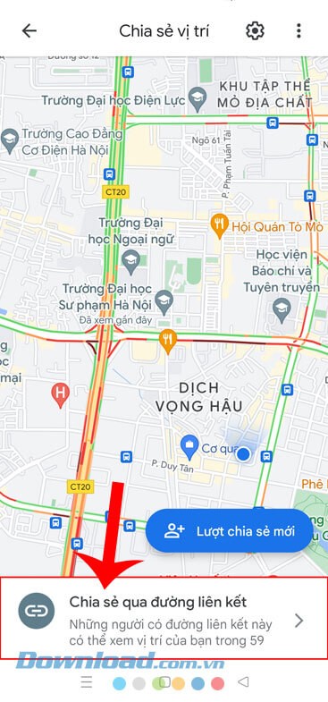 Chạm vào khung cửa sổ “Chia sẻ qua đường liên kết”