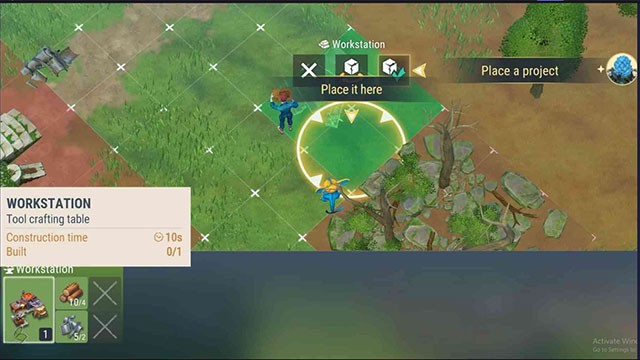 Xây dựng căn cứ với chế độ xây dựng trong Amikin Survival: Anime RPG