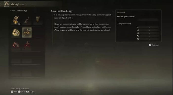 Menu Multiplayer trong Elden Ring