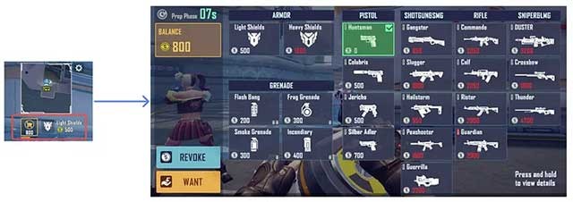 Nhấp biểu tượng cửa hàng để mua vũ khí