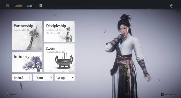 Chọn mục Social trong menu để truy cập các tính năng co-op