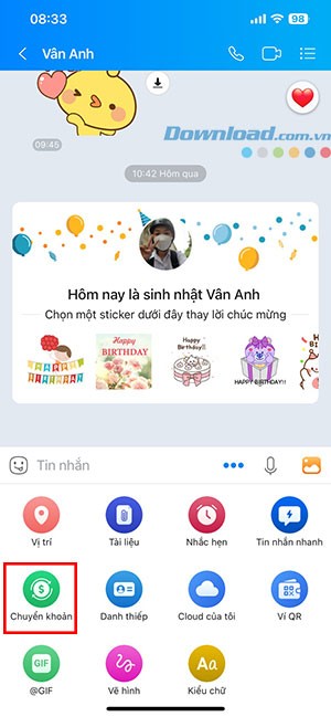 cach chuyen khoan truc tiep trong Zalo 2*456907