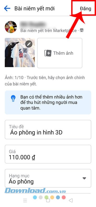 Chạm vào nút Đăng