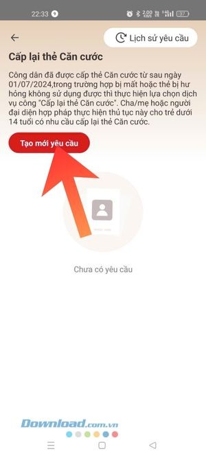Nhấn vào mục Tạo mới yêu cầu