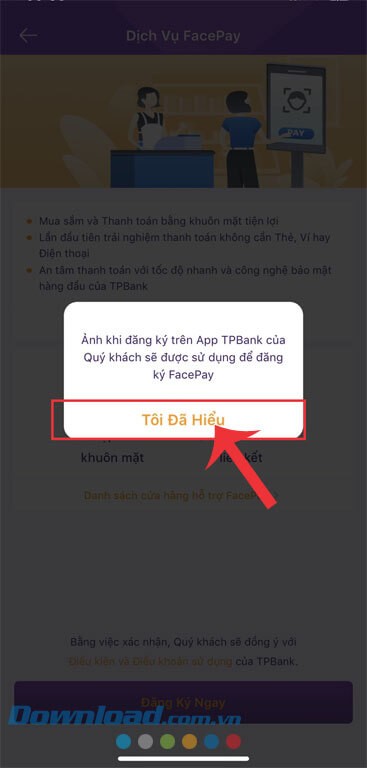 Chạm vào nút Tôi đã hiểu