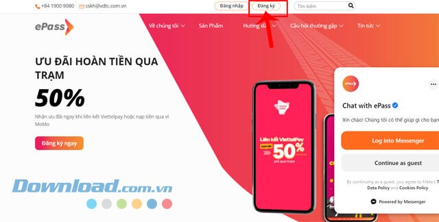 Nhấn vào nút Đăng ký