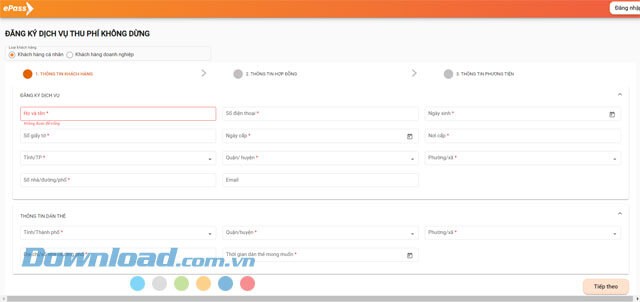 Nhập đầy đủ các thông tin cần thiết
