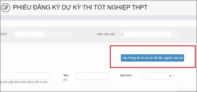 Click chuột vào Lấy thông tin từ dữ liệu cơ sở ngành của bộ