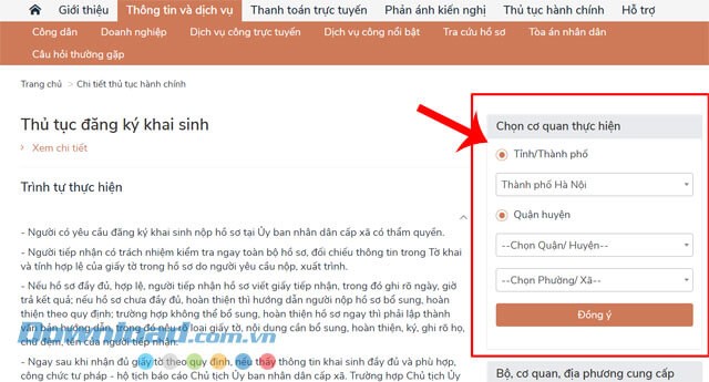 Nhập thông tin tỉnh/thành phố, quận/huyện, xã/phường