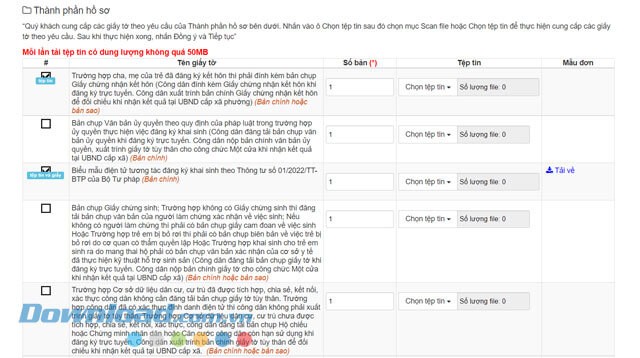 Tải những loại giấy tờ cần thiết lên