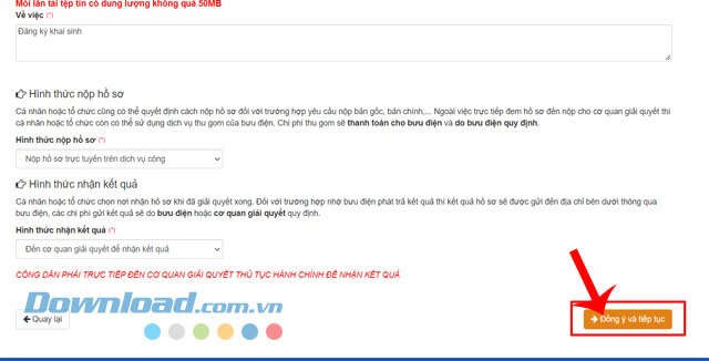 Nhấp chuột vào nút Đồng ý và Tiếp tục