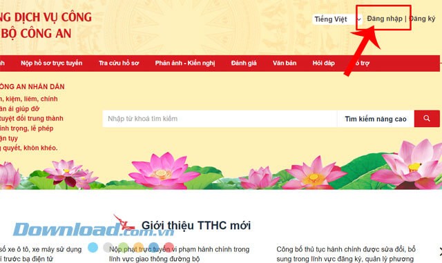 Nhấp chuột vào mục Đăng nhập