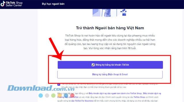 Nhấn vào nút Đăng ký bằng tài khoản TikTok