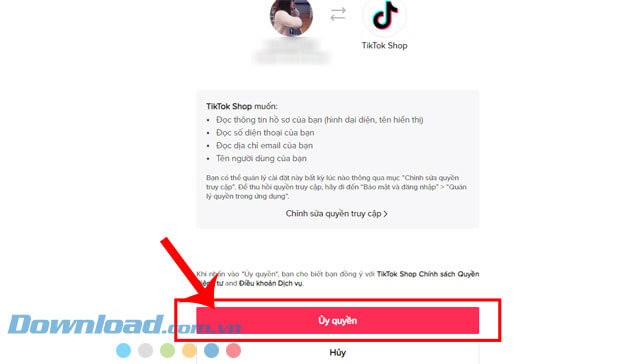 Click chuột vào nút Ủy quyền