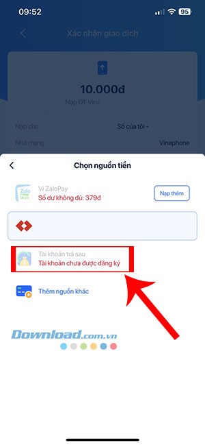 ZaloPay tai khoan tra sau 6*401970