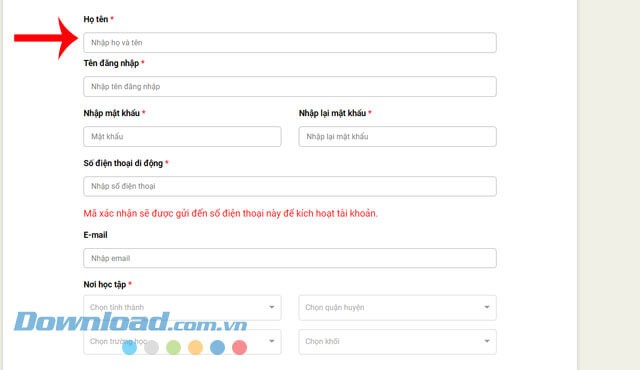 Nhập những thông tin cần thiết