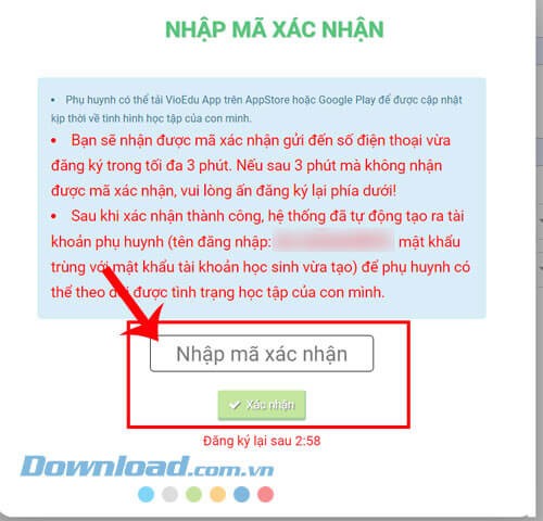 Nhập mã OTP và nhấp chuột vào nút Xác nhận