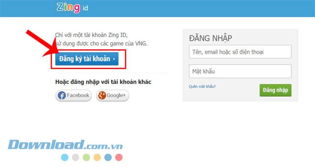 Click chuột vào nút Đăng ký tài khoản