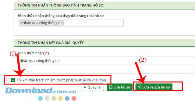 Nhấn vào nút Lưu và Gửi hồ sơ