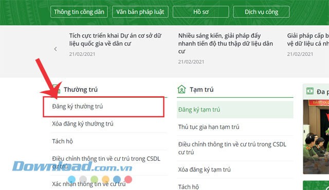 Click chuột vào nút Đăng ký thường trú