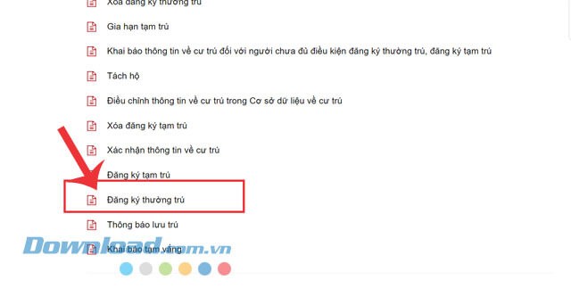 Nhấp chuột vào mục Đăng ký thường trú