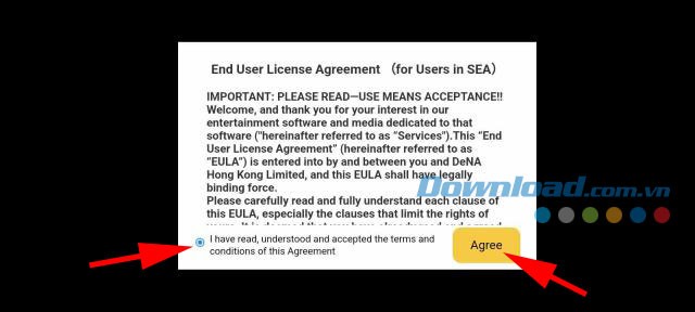 Chọn đồng ý với các điều khoản của trò chơi