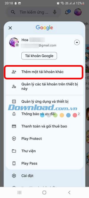 Thêm tài khoản Google Play mới