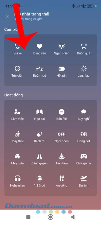 Chọn biểu tượng cảm xúc, hoạt động