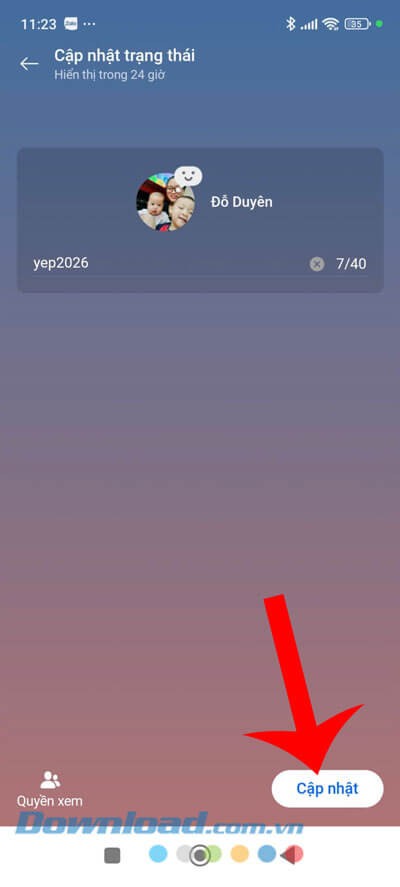 Ấn vào nút Cập nhật