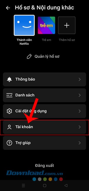 Ấn vào mục Tài khoản