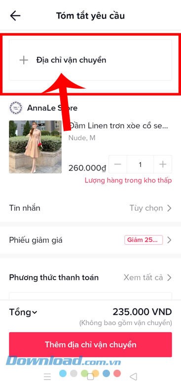 Nhấn vào mục Địa chỉ vận chuyển