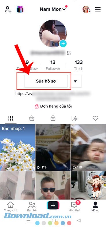 Nhấn vào nút Sửa hồ sơ