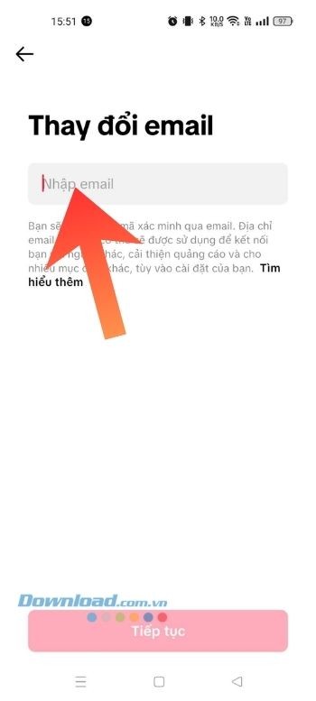Nhập email mới mà mình muốn liên kết