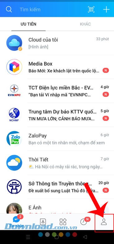 Ấn vào biểu tượng tài khoản