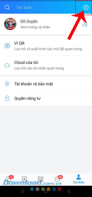 Nhấn vào biểu tượng cài đặt