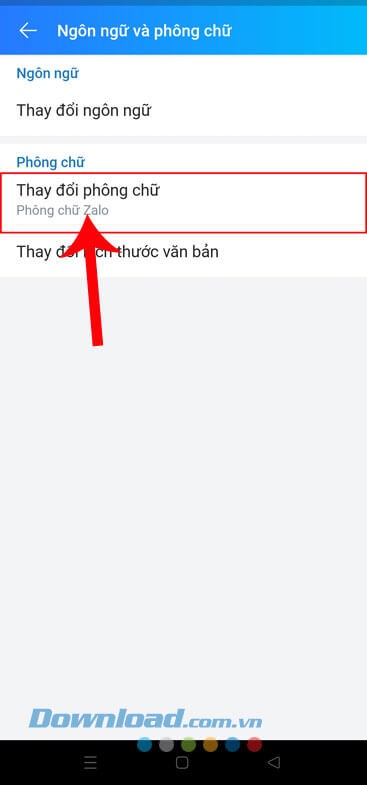 Chạm vào mục Thay đổi phông chữ