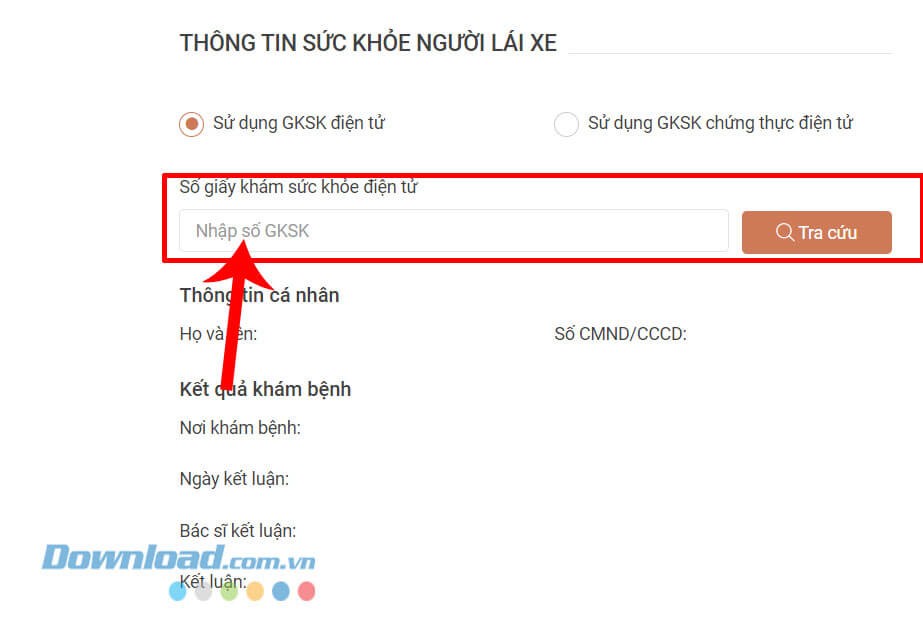 Điền số giấy khám sức khỏe điện tử