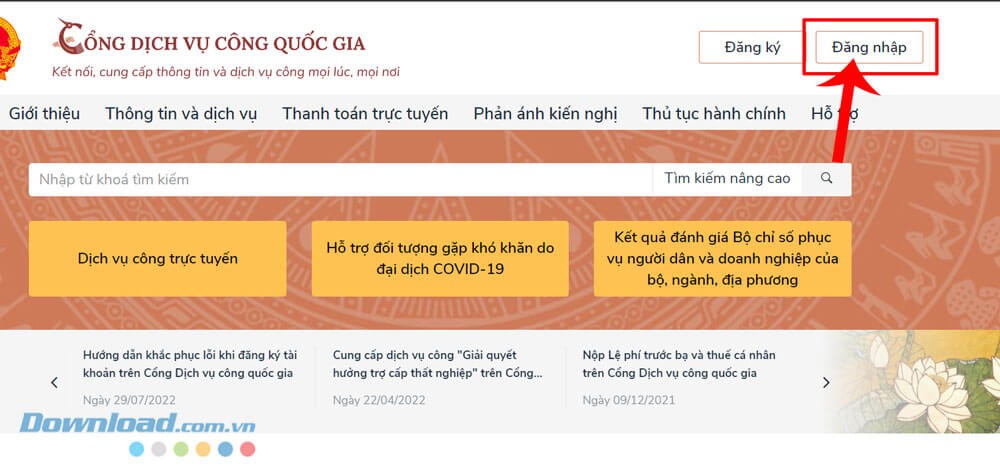 Nhấp chuột vào nút Đăng nhập